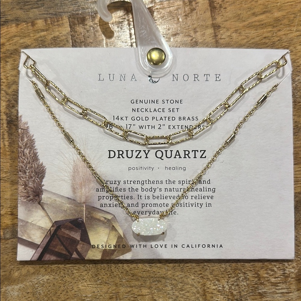 Gold Druzy Quartz Necklace Set